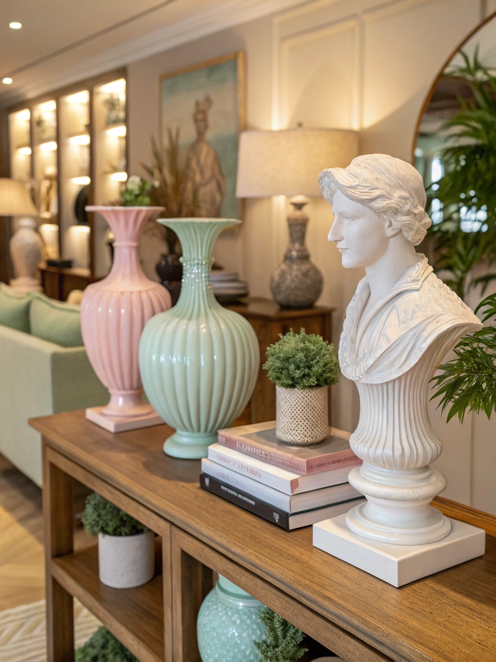 Minimalist shelf styling with ceramic vases
