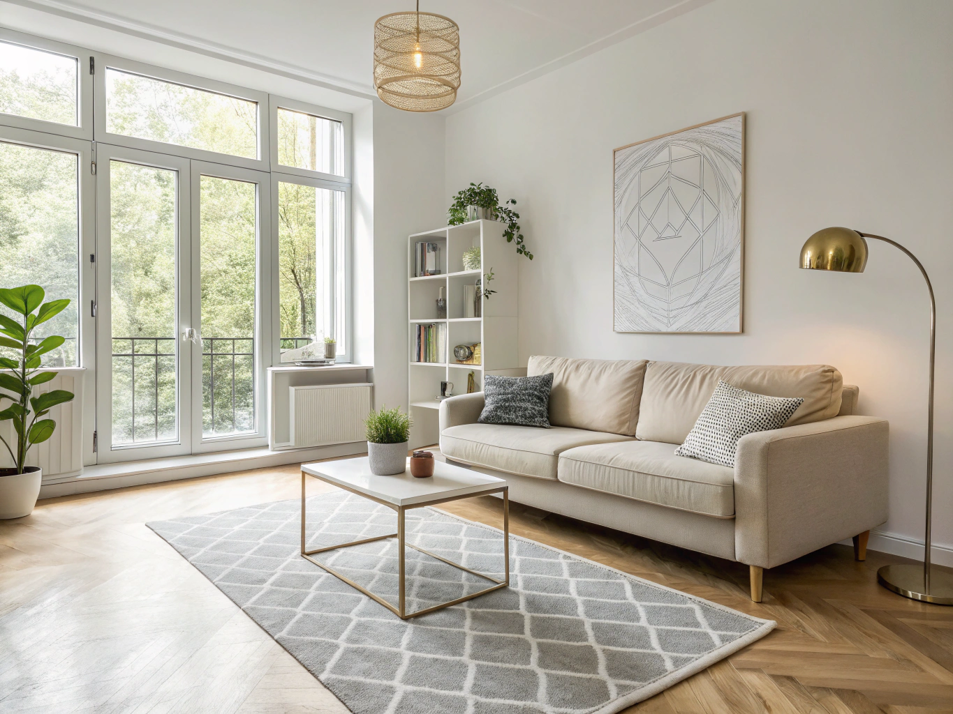 Sunlight streaming into a calm, minimalist living room